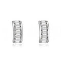 925 Sterling Silver Women's Fashion Single Row Square Diamond Stud Earrings with Baguette Crystal Trendy Style for Weddings
