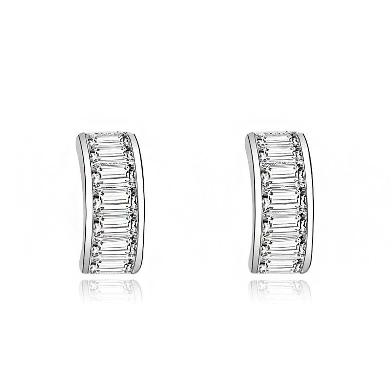 925 Sterling Silver Women's Fashion Single Row Square Diamond Stud Earrings with Baguette Crystal Trendy Style for Weddings