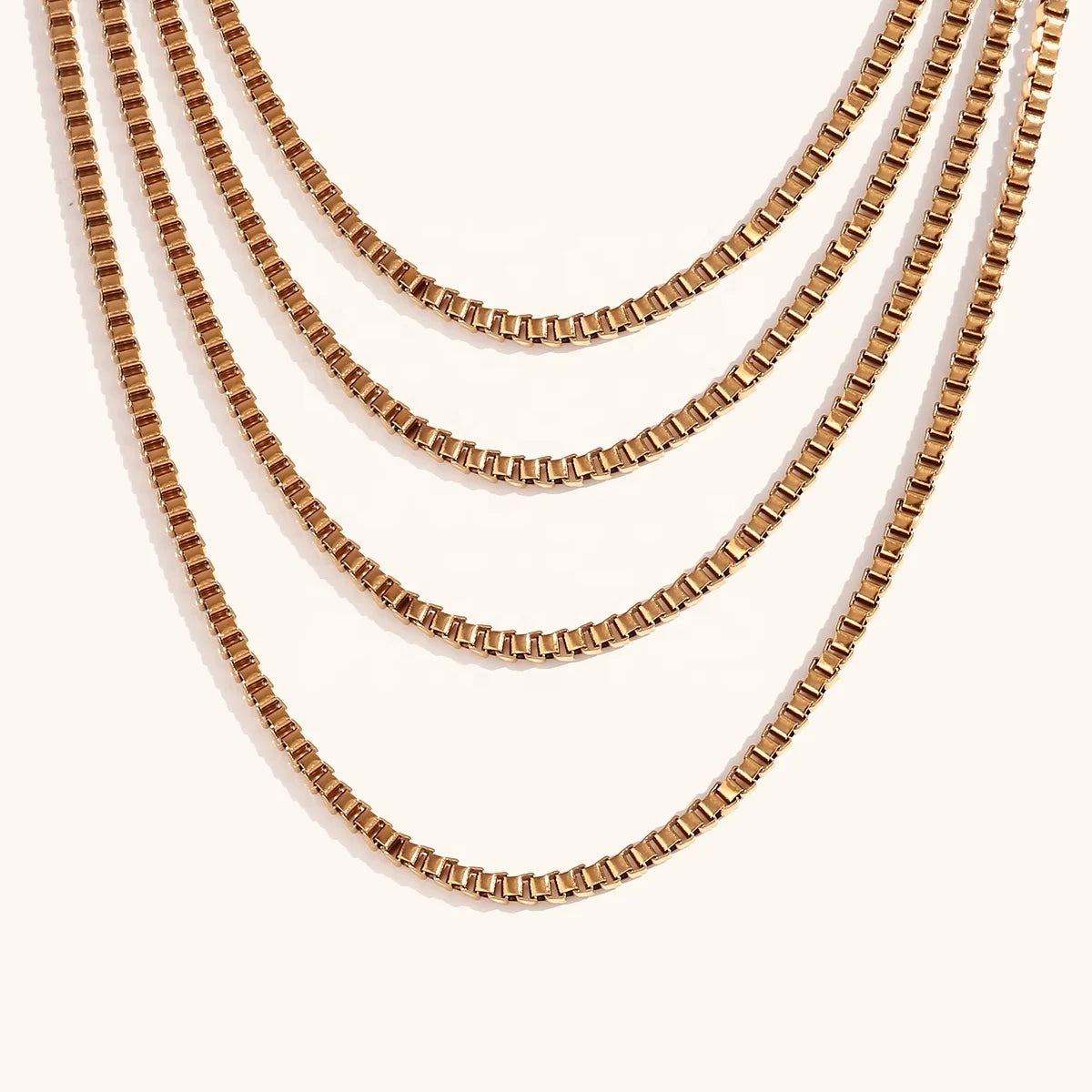 Dingran Unisex 18K Gold Plated Vintage Style Round Box Chain Necklace and Bracelet Stainless Steel Jewelry