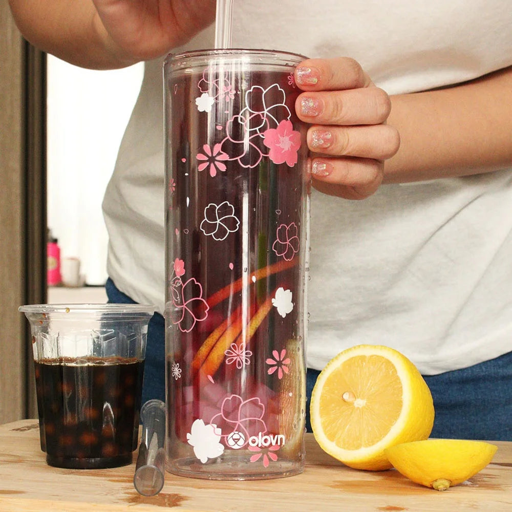 Olovn 16oz Plastic Reusable Boba Tea Tumbler with 12mm Straw Eco-Friendly Modern Design for Business Gifts & Bubble Tea Lovers