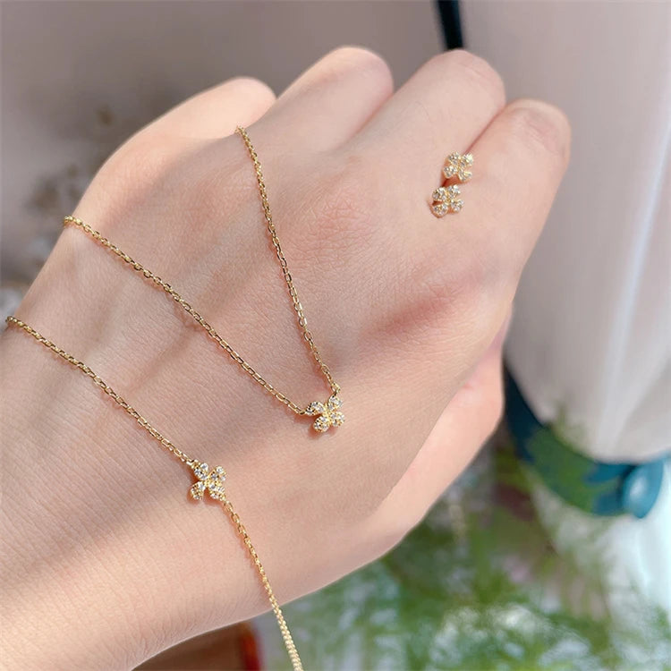 Minimalist Design 14k Gold Plated Cute Girls Gifts Lucky Clover Leaf Charm Bracelet