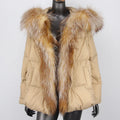 2024 New Women's Luxury Coat Winter Leisure Fashion Duck Jacket with Real Fur Hood Long Elastic Sleeves Casual Short Length