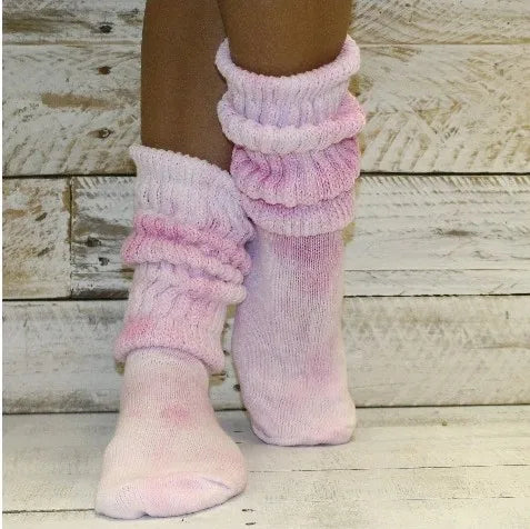 New Tie Dye Hooters Style Pastel pink Cotton Slouch Socks for Women