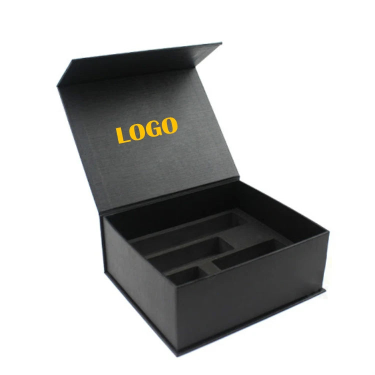 Factory Customized Rigid Flip Top Lid Cover Cardboard Book Shaped Magnetic Black Gift Packaging Box Manufacturer