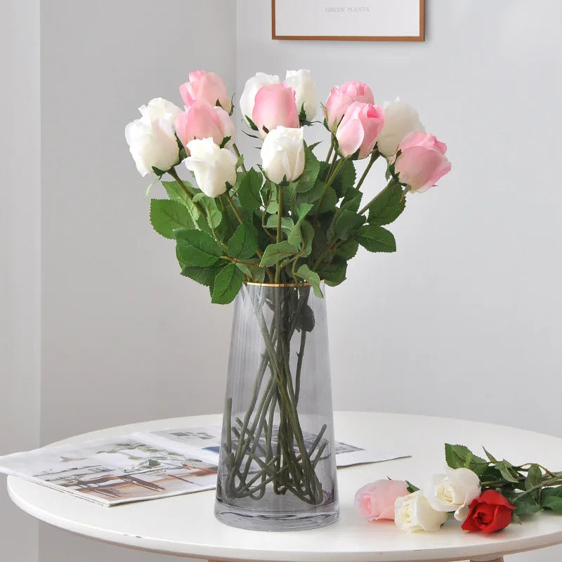H- 050 CALLA Real Touch Roses Artificial Velvet Roses bunch Weeding Real Touch Bouquet Rose Home Festival Wedding Decoration