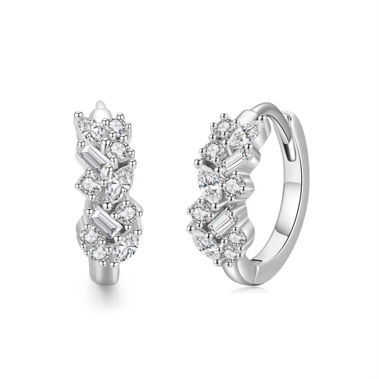 Original Design Exquisite Fashion Full Diamond Earrings 925 Sterling Silver Diamond Baguette Huggie Hoop Earrings
