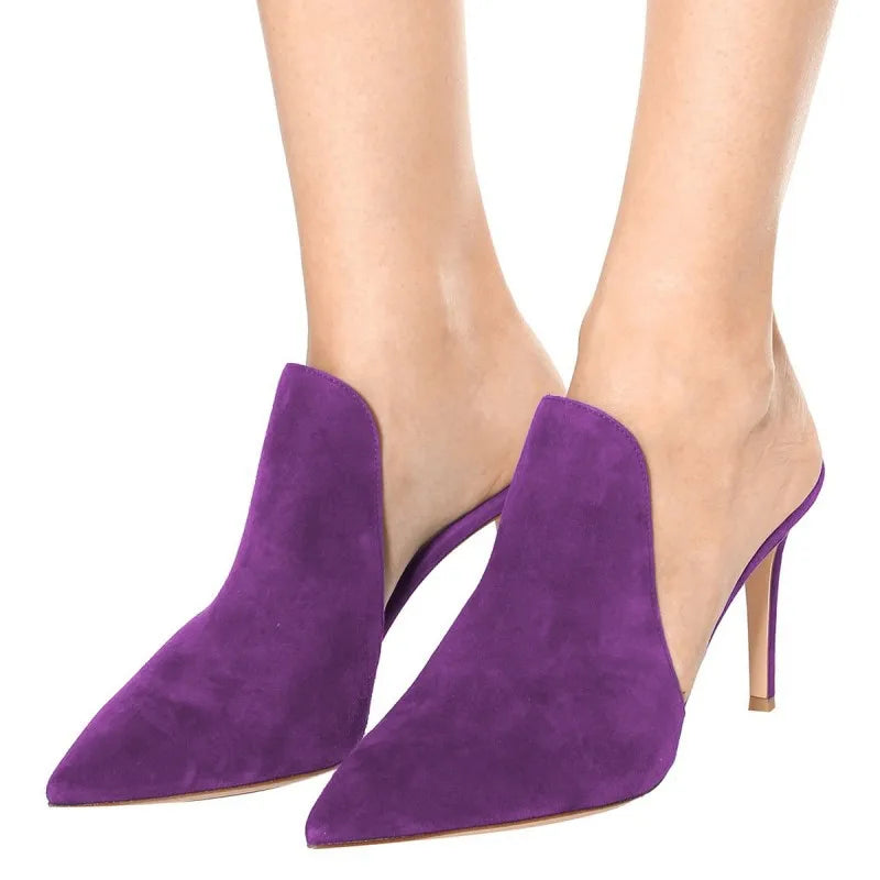 Women Pointed Toe Large Size Ladies Party Shoes Stiletto High Heels Mules Pumps