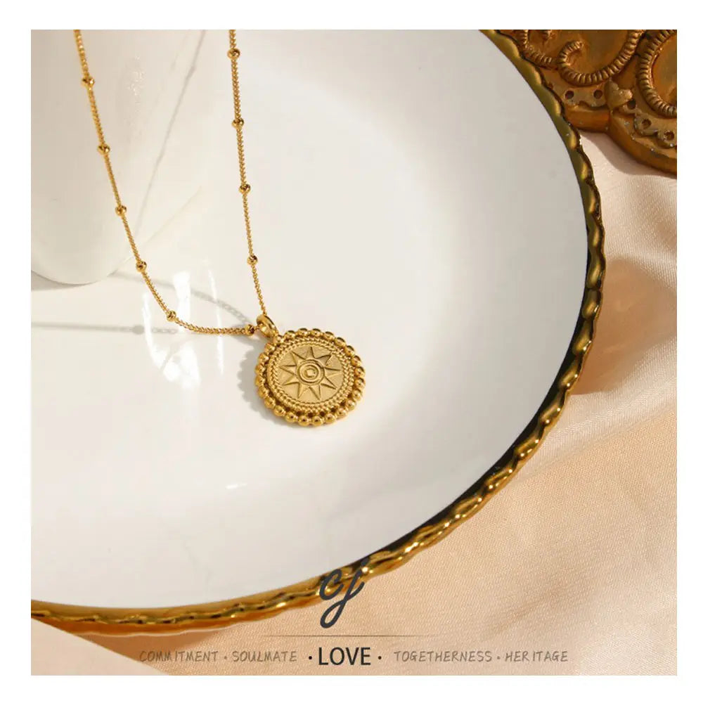 Carline Sun Disk Shape Luxury Fine Jewelry Wholesale Stainless Steel Minimalist PVD Gold Plated Pendant Women's Necklace