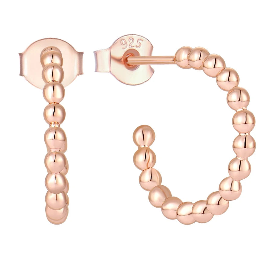 Hypoallergenic 925 Sterling Silver Beaded Circle Rose Gold Plated Hoop Earrings Jewelry for Women