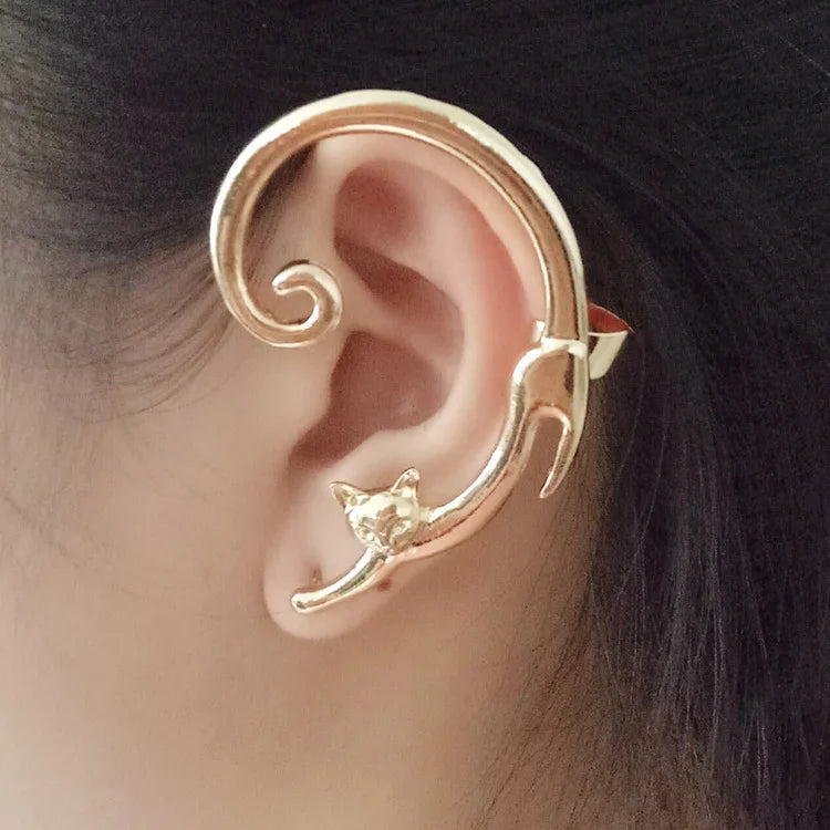 2021 New Fashion Earrings Hyperbole Retro Long Ear Clip Cute Cartoon Cubism Cat Ear Studs Ear Hang for Women