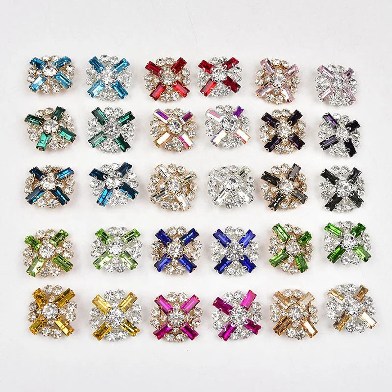 27mm Cross Rectangular Glass Crystal Diamond Shank Flower Button Sewing for Wedding Dress Clothing Decorative Accessories