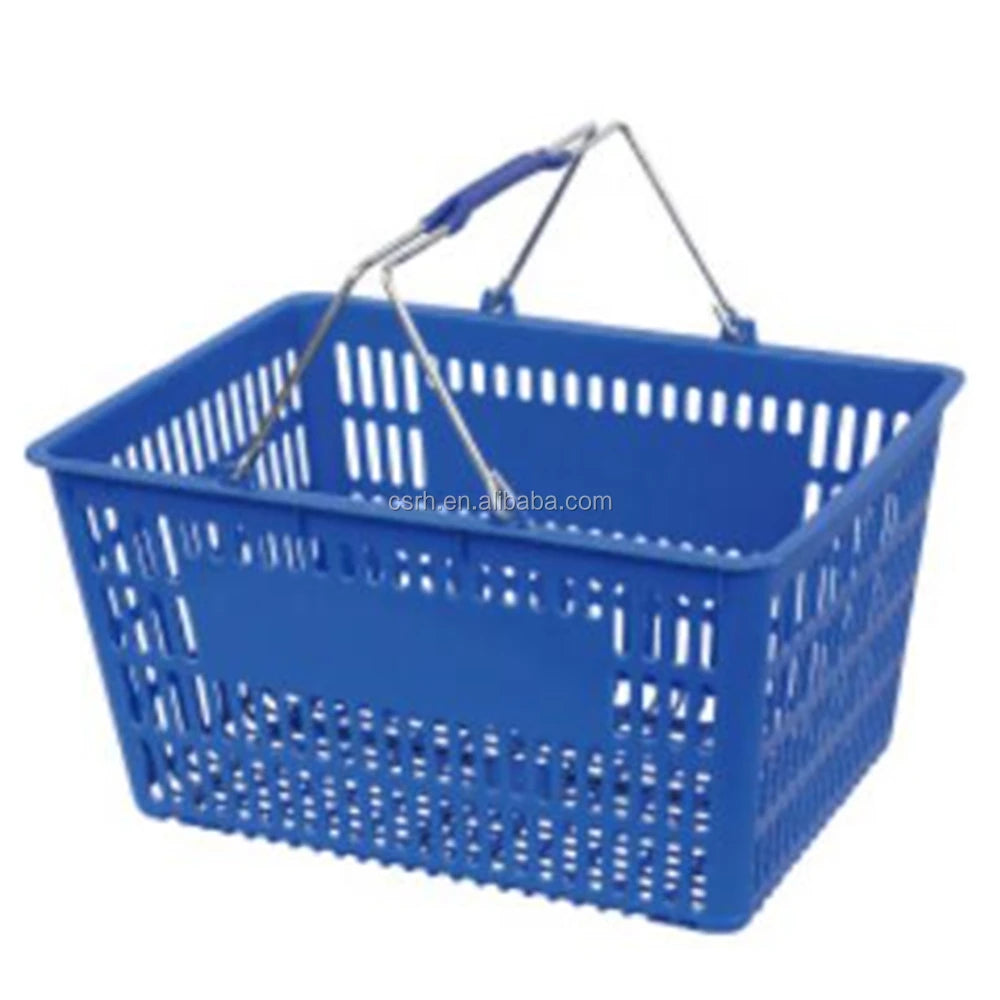 480*330*250mm Supermarket Plastic Basket With Metal Handling