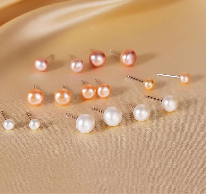 Classic Elegant Cute White/Pink/Purple Freshwater Pearl S925 Sterling Silver Stud Earring E01101