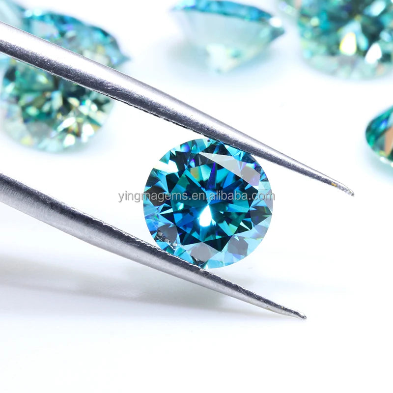 Wholesale Colourful Moissanite 6.5MM 1CT 2CT 3CT Round Cut Blue Moissanite Diamond for Ring with GRA Certificate
