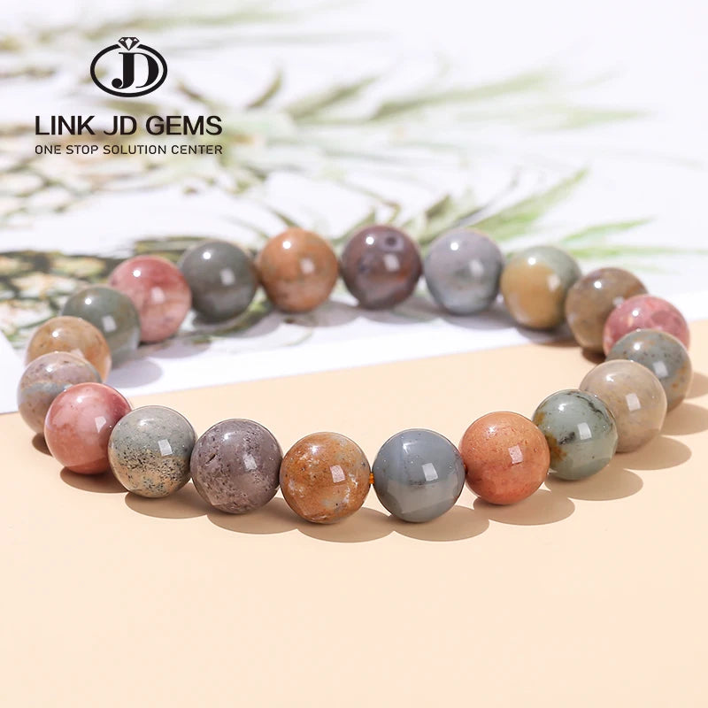 JD Fashion Children's Classic Bead Reiki Healing Energy Elastic Wristband Jewelry Gift Natural Oil Painting Alxa Stone Strand