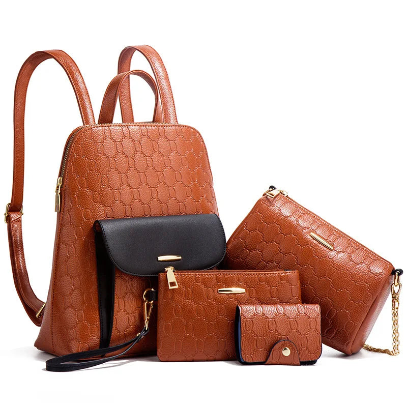 Wholesale New Design Texture PU Leather Backpack Outdoor Leisure Travel Women's Luxury Backpack Set