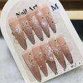 Handmade French Style Gold Cat Eye Long Almond 3D butterfly Press-On Nails High-Grade ABS Material Stiletto Long Tips