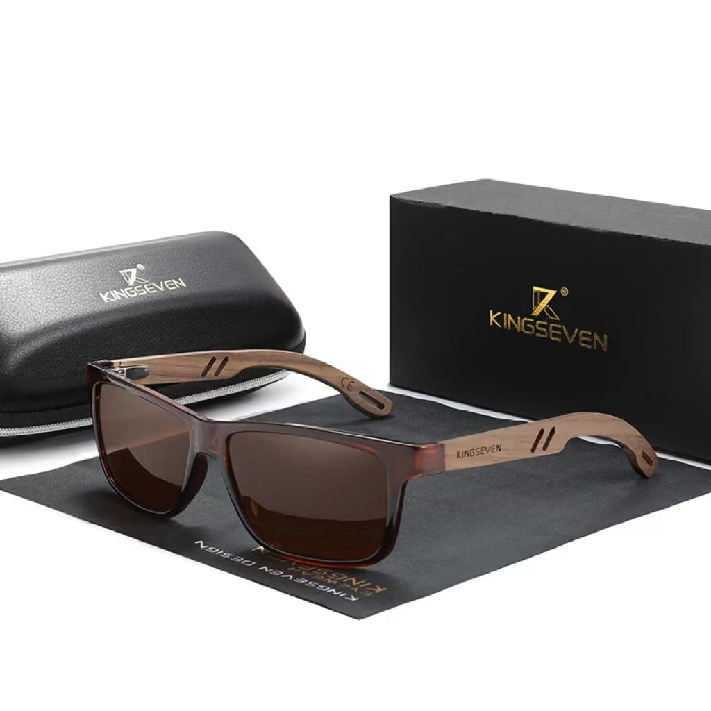 KINGSEVEN Brand Design New TR90+Walnut Handmade Sunglasses for Men's Polarized Sunglasses 5508