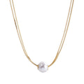 AA016155 Gold Plated Elegant Stainless Steel Pearl Necklace Weave Chain 18k Gold Plated Natural Pearl Pendant Necklace