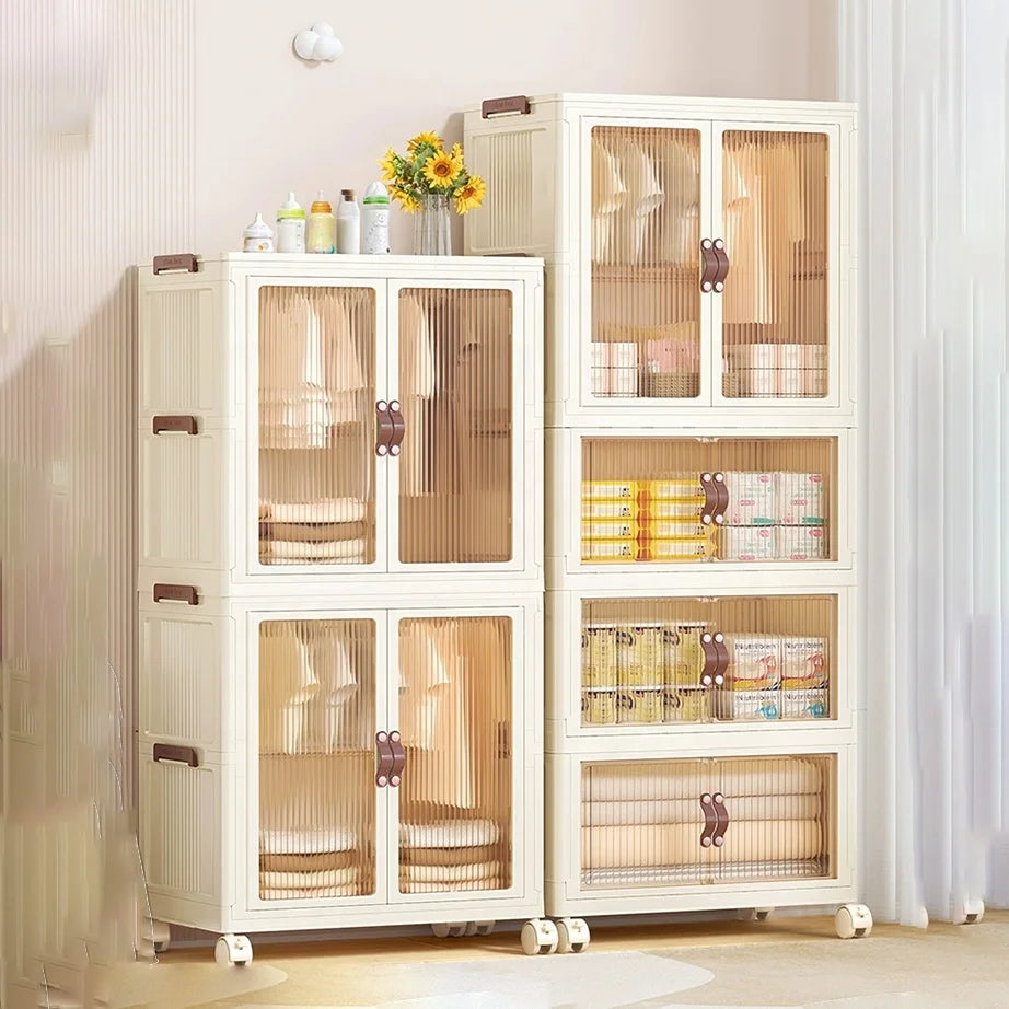 Movable Stackable Multifunctional High-capacity Easy Assembly Portable Folding Storage Box Transparent Plastic Folding Cabinet