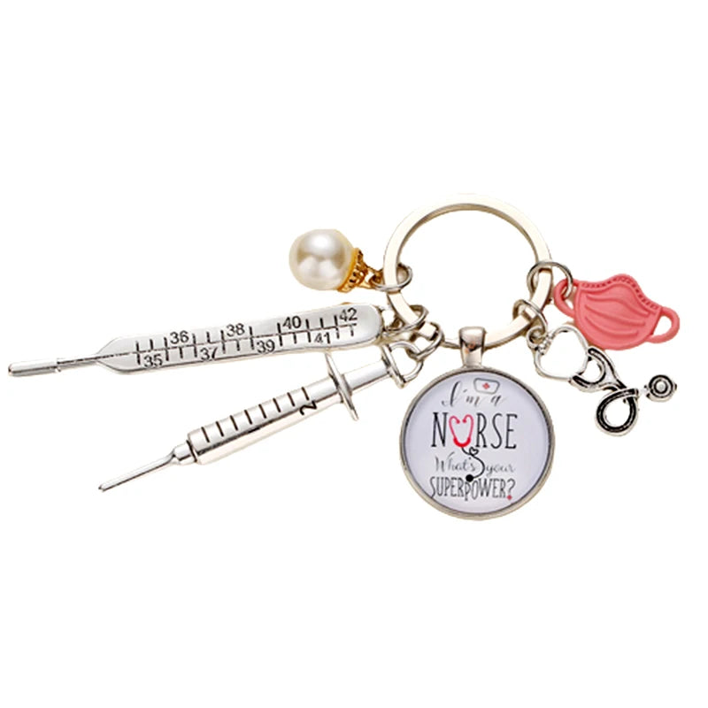 300 Models Medical Alert Key Chains for Doctor Nurse Hat Mask Key Ring Injector Syringe Cardiogram Stethoscope Pendant Key Chain