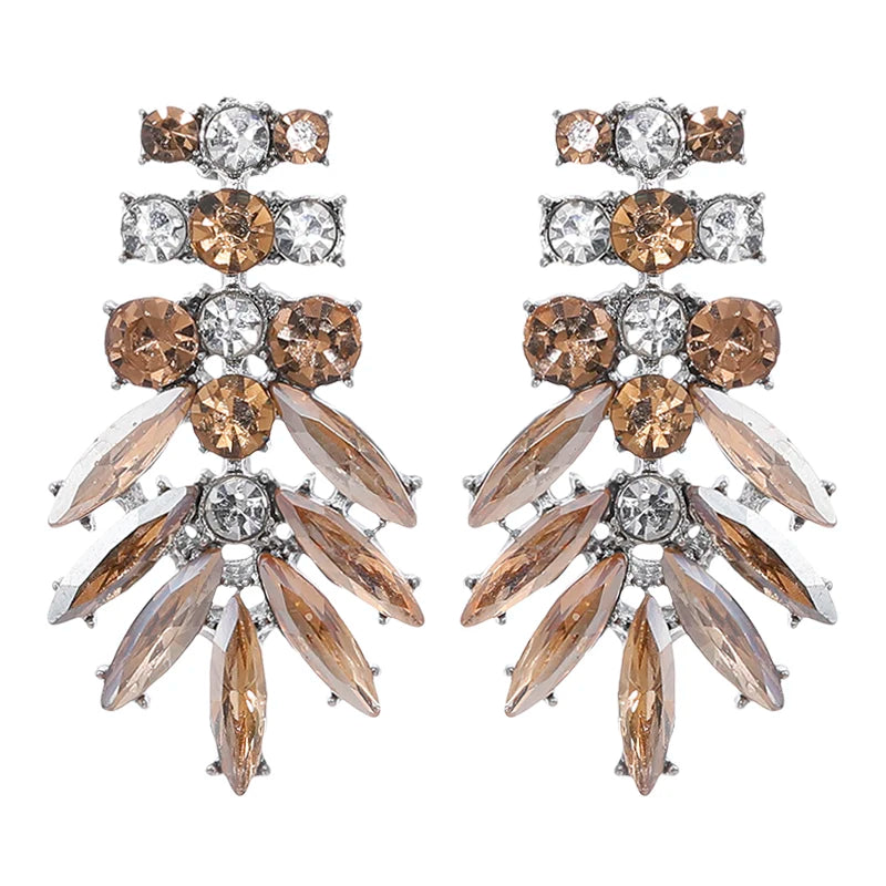 2023 Statement Crystal CZ Leaves Dangling Earrings Long Colorful Rhinestone Crystal Leaf Earrings for Women