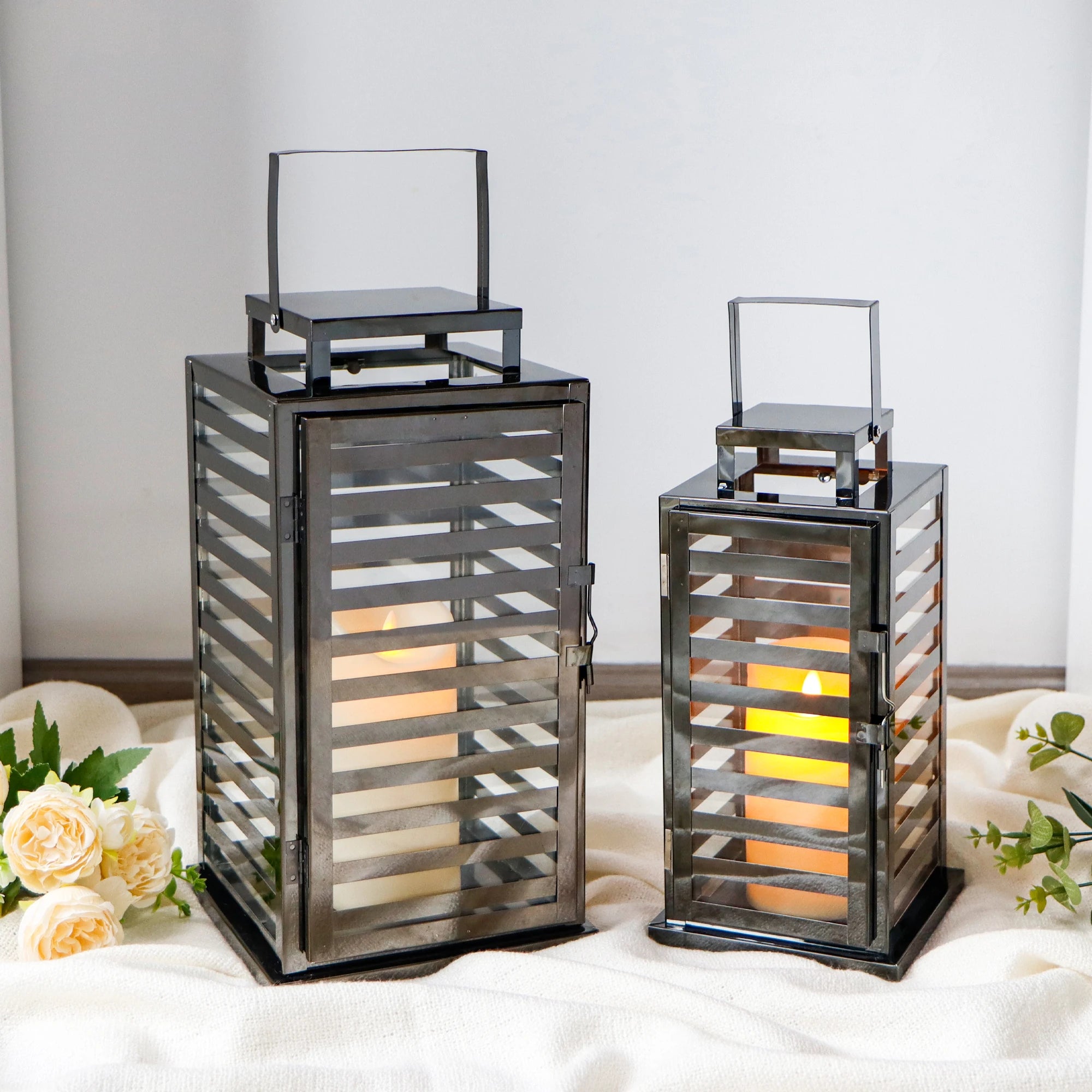 EU Stock Deep Silver Candle Lantern Big Size Floor Lantern Industrial Style Decoration for Cozy Home