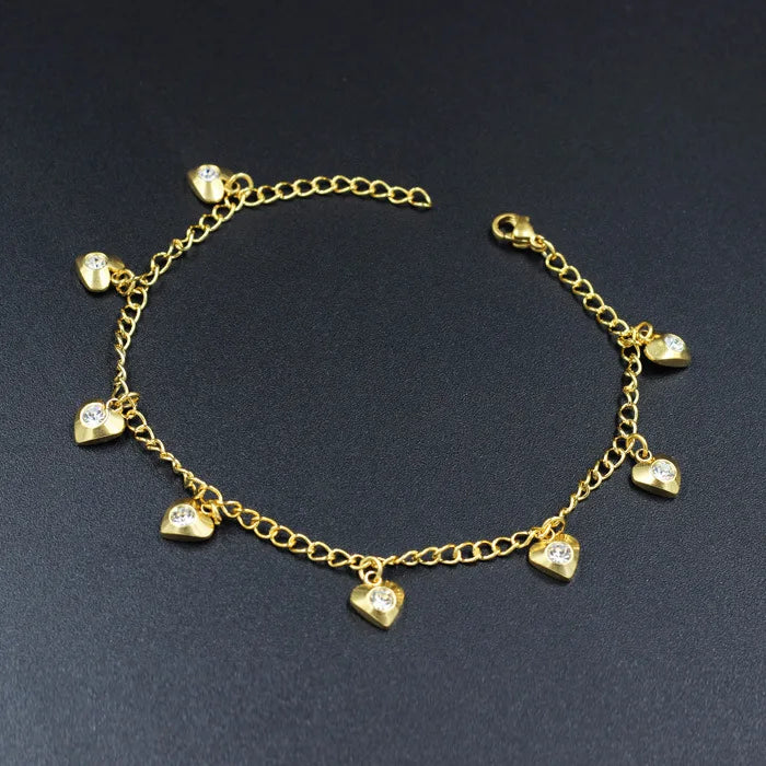 White Heart 18K Real Gold Plated Cubic Zirconia Zircon Stainless Steel Anklet for Women 2024