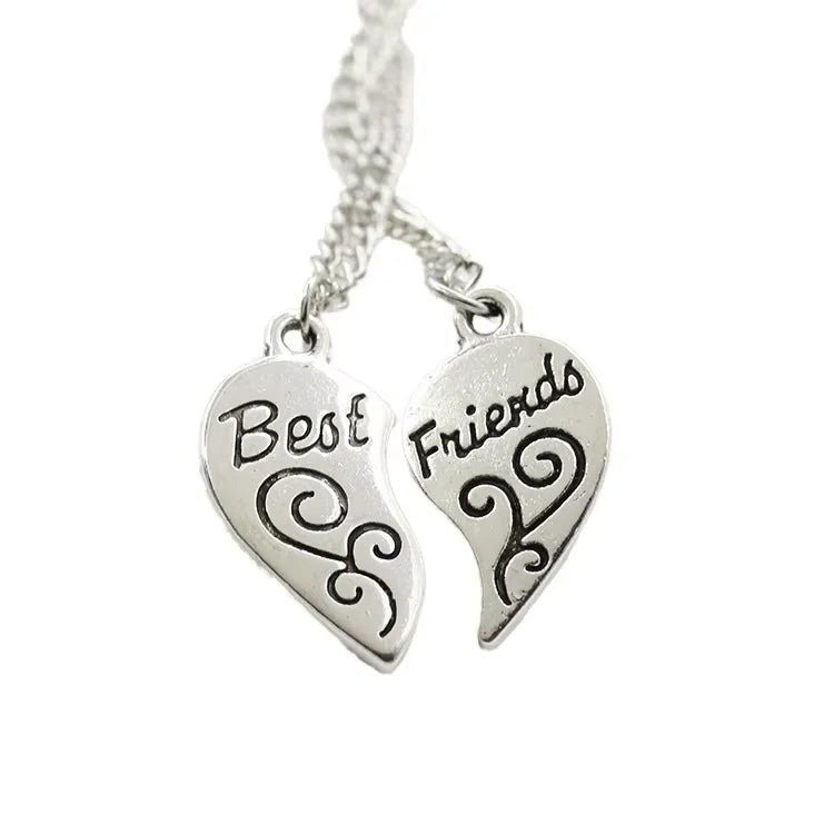 BFF 2Pcs/Set Best Friends Forever Broken Heart Couple Friendship Set Zinc Alloy Silver Plated Chain Pendant Party Anniversary