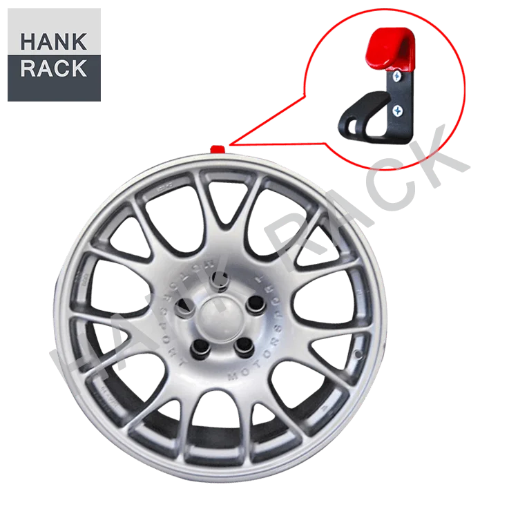 Wall Mounted Black Powder Coated Car Rim Display Hanger Wheel Hook with Max 24inch Capacity