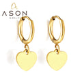 Ason New Style Hypoallergenic 18k Gold-plated Heart Dangle Earrings Women's Stainless Steel Love Heart Drop Hoop Earrings