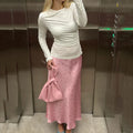 Enyami Sweet Floral Maxi Treat Pink Floral Maxi Sweet Casual High Waist Woman Satin Skirt Girls Floral Straight Long Skirt