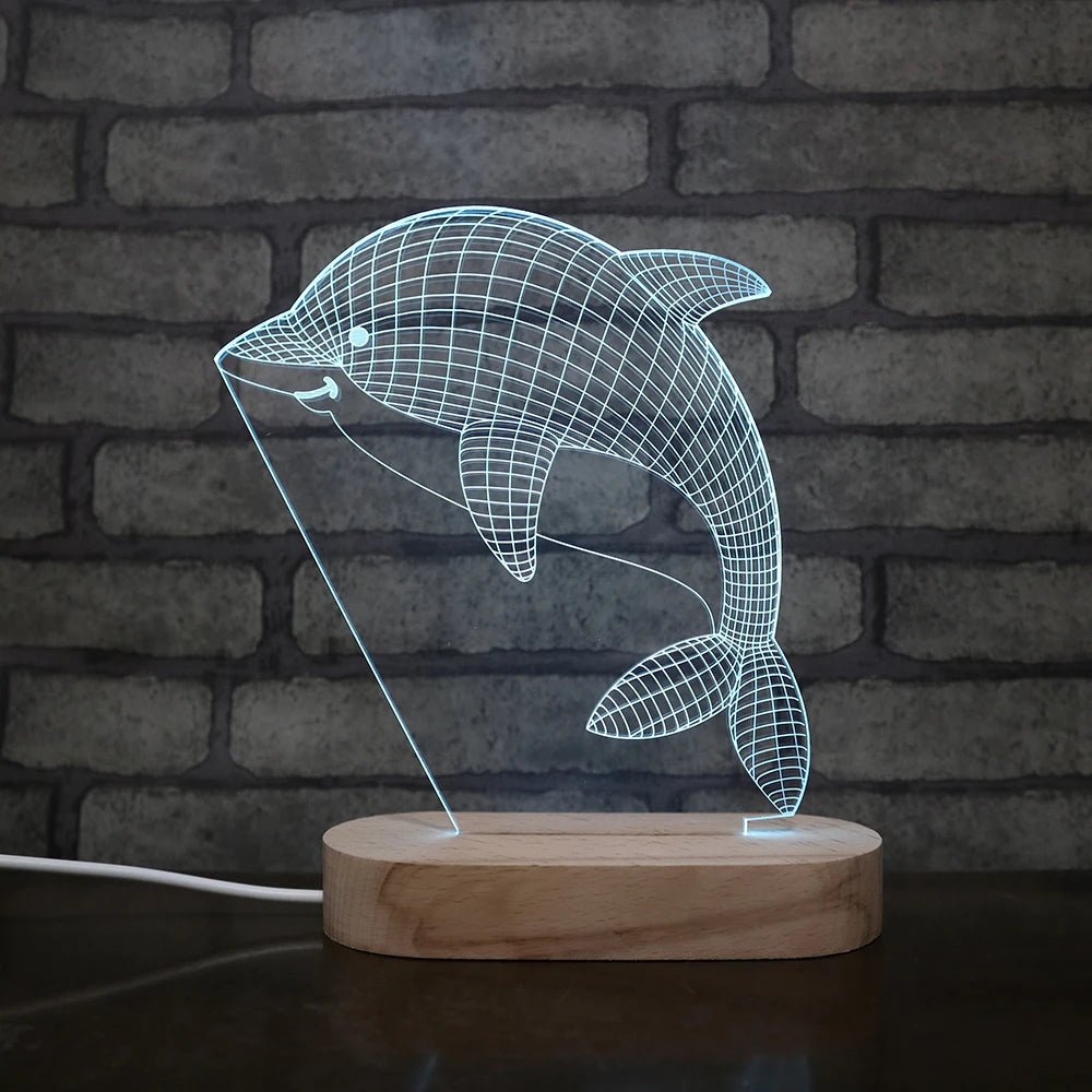 Cool Dolphin Style Animals Theme 3d Led Lamp with Oval Shape Base RGB Colorful  Kids Room Night Light