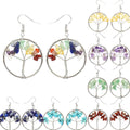 New Natural Crystal Stone Tree of Life Earrings Amethyst Rose Quartz Citrine Earrings for Women Gemstone Crystal Earrings