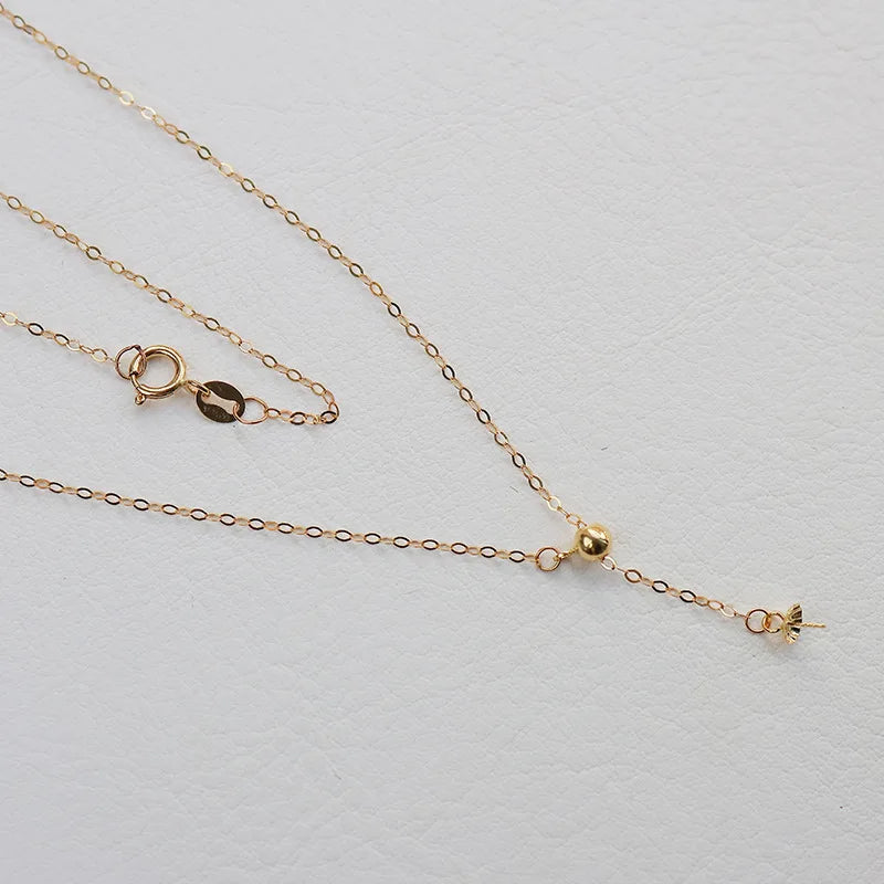 Flat Cable Chain Necklace With Adjustable Bead & Pearl Mount Bail 18K Gold Necklace 18K Gold Jewelry