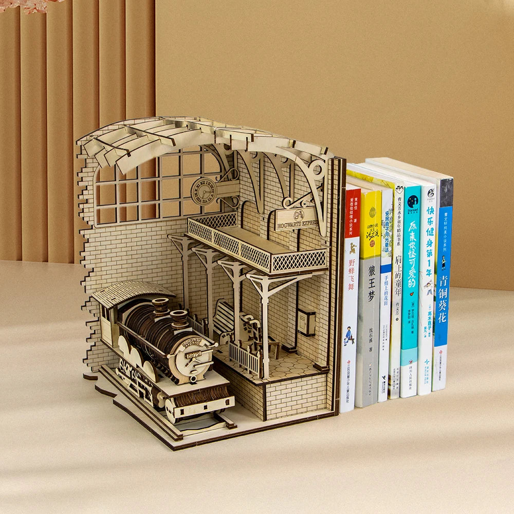 Customized Bookstore Miniature Kit DIY 3D Wooden Puzzle Book Nook with LED Lights for Dollhouse Decor