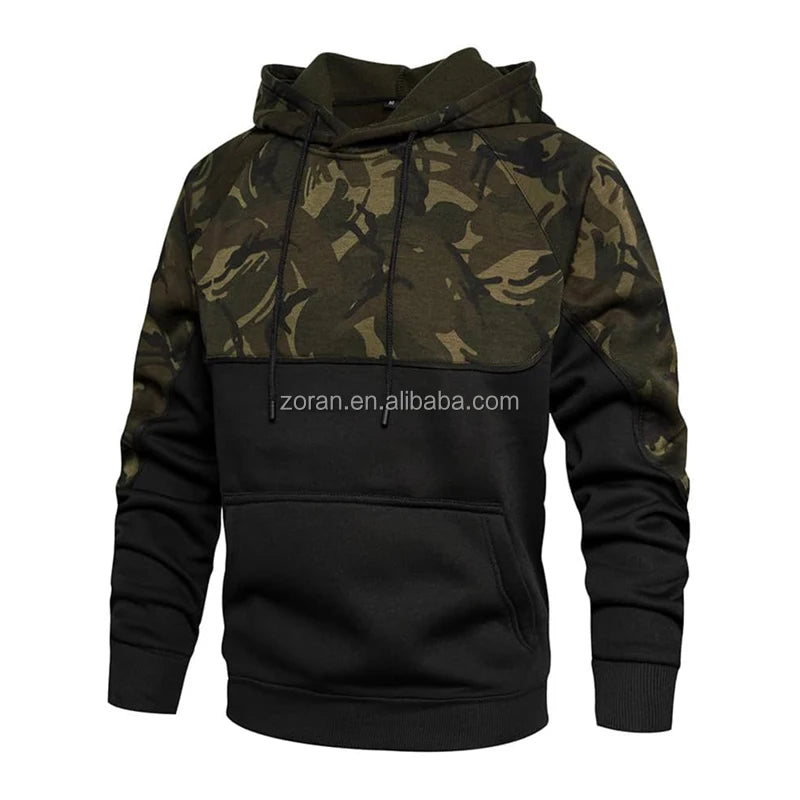 Custom Heavyweight Contrast Color Camo Pullover Hoodie With Threaded Hem Comfortable Sports Sweatshirt With Kangaroo Pockets