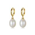 Daidan Pearl Earrings 18K Gold Plated Classic Silver 925 Hoop 925 Silver Drop Real Pearl Hoop Earring
