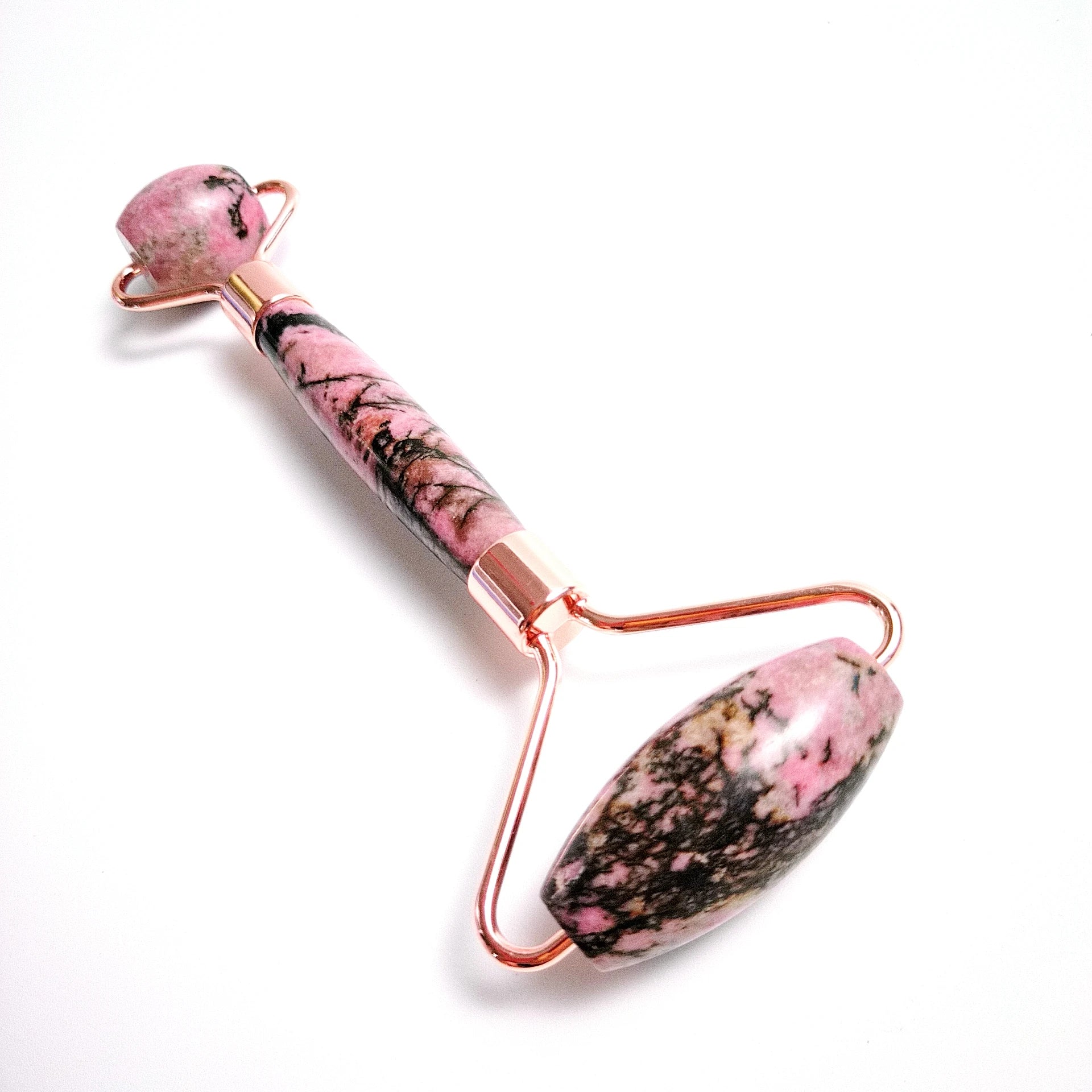2025 HY Highest Quality Item Natural Rhodonite Jade Roller Face Massager for Sale Rose Gold Facial Roller