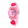 Bling Pink Strawberries Waterproof Quartz Watch for Girls with Fashionable PVC Strap