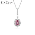 CZCITY Synthetic Gemstone Designer Genuine Luxury SS Lady Charm Pendant Crystal 925 Sterling Silver Necklace