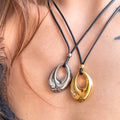 Dazan New 18k Gold Plated Tarnish Free Stainless Steel Vintage Irregular Super Shine Clear Zircon Fruit Leather Rope Necklace