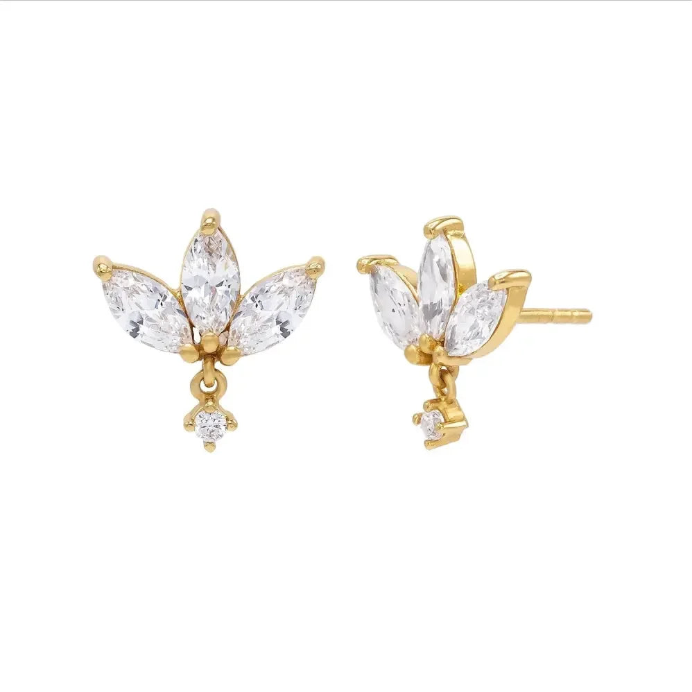 LOZRUNVE Sterling Silver Delicate Jewelry Cubic Zirconia Hanging Flower Marquise Stud Earring Women