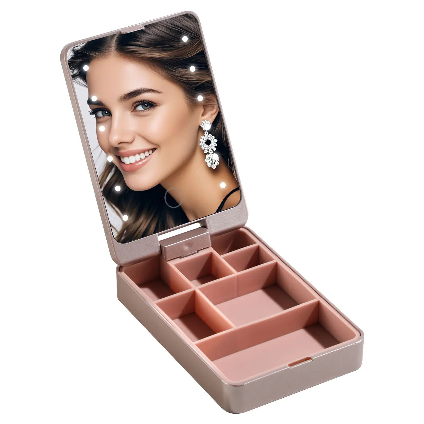 Professional Portable Makeup Case with LED Mirror Custom Logo Plastic Travel Jewelry Box for Necklace Rings Earrings Storage