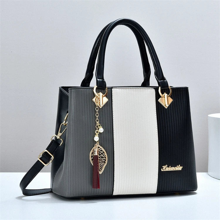 Modern Black Leather Latest Tote Large Colorful Handbags for Women 2025 Ladies Crossbody