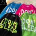 Letter Women Fall Winter O-neck Sweaters Long Sleeve Jumpers Streetwear Y2k Tops