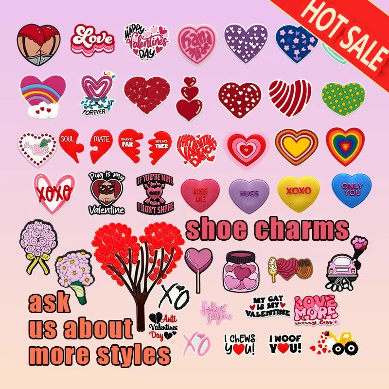 Kawaii Sweet Sweety Love Kiss Heart Series Popular 2D Valentine's Day Shoe Charms PVC Shoe Decorations