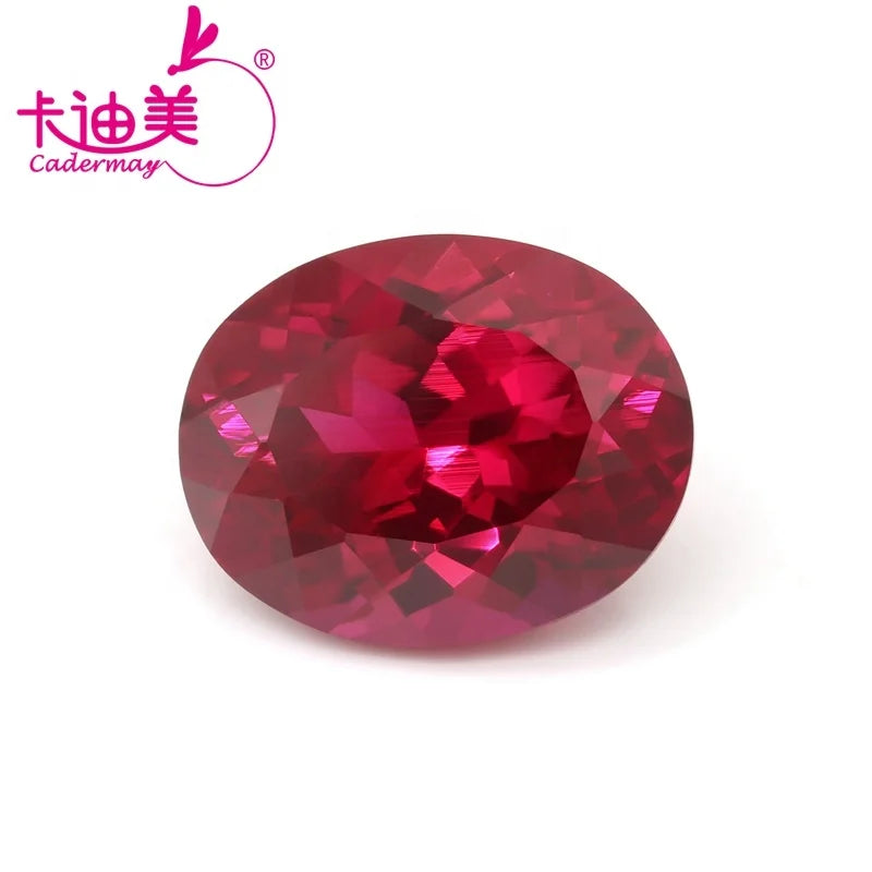 Cadermay Wholesale Hydrothermal Lab Grown Ruby Loose Gemstones Ring Necklace Made Fancy Oval Cut Synthetic Ruby Price Per Carat