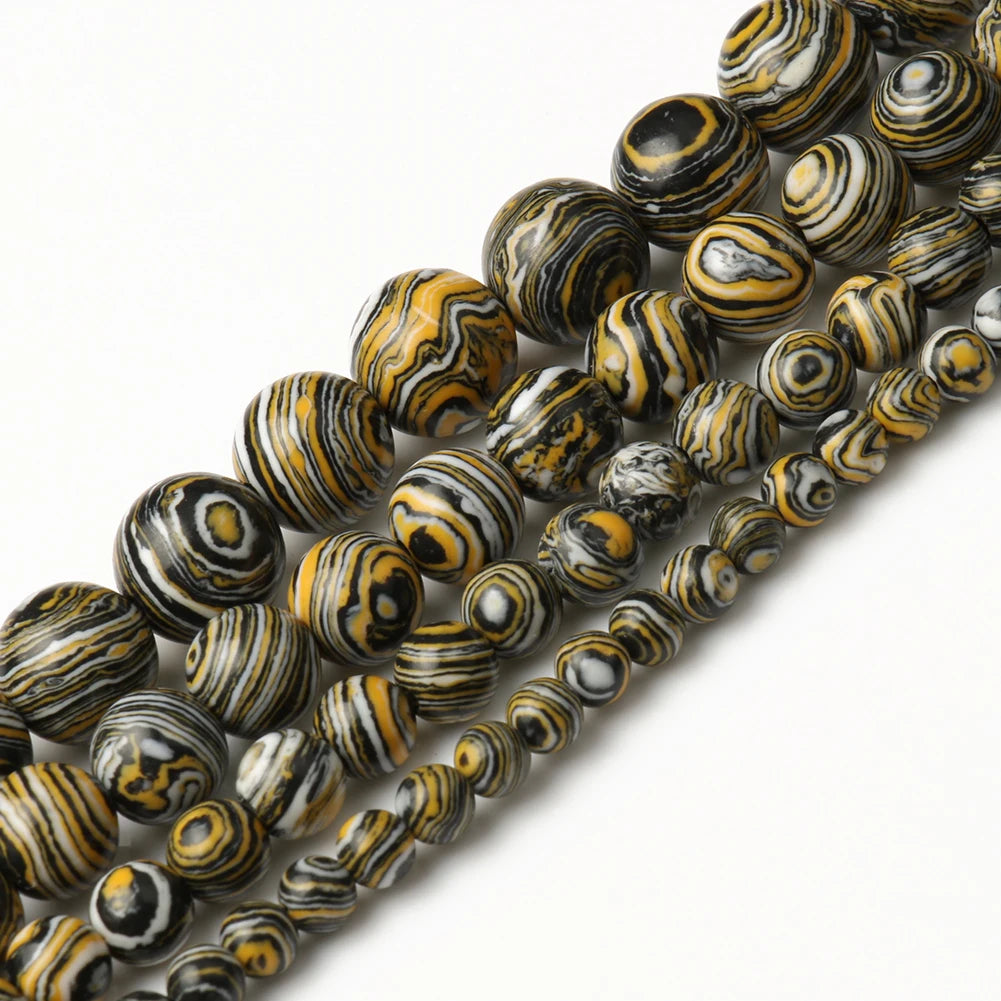 Wholesale Natural Semi Gemstone 4-10MM Yellow Striped Malachite Loose Stone Beads for Jewelry DIY Making Necklace Bracelet