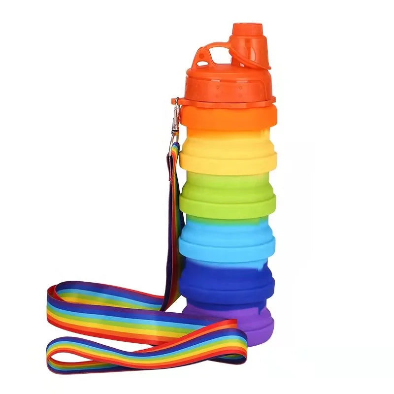 New Product 500ml Silica Gel Folding Cup Outdoor Sports Travel Portable Retractable rainbow Color Silica Gel Water Kettle